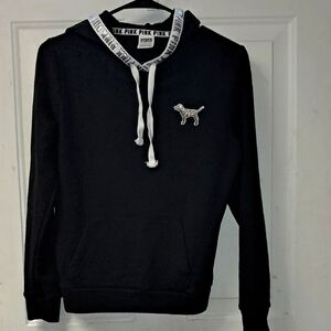 Pink VS Sequin Bling Large Dog Woman's XS Pullover Hoodie. Black 2018